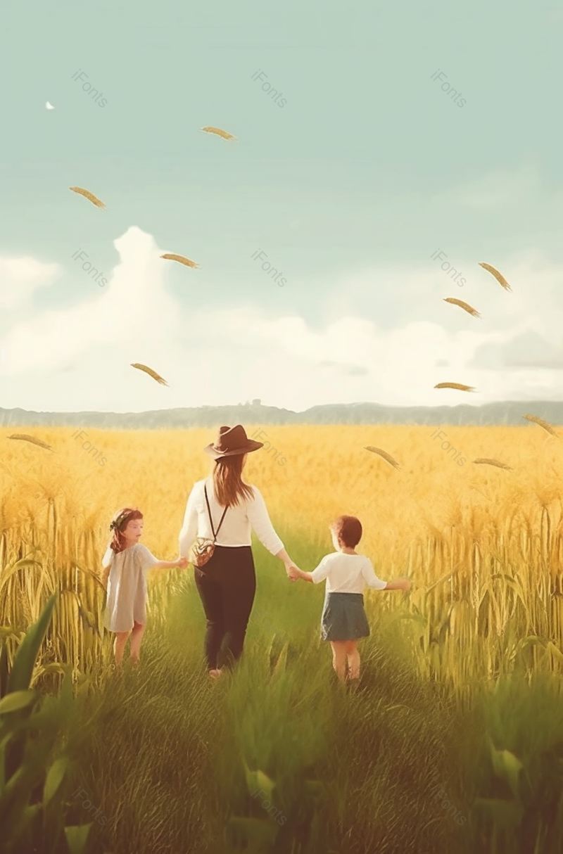 幸福一家人秋季麦田插画,插画/手绘图,插画/手绘图库,插画/手绘图下载,插画/手绘